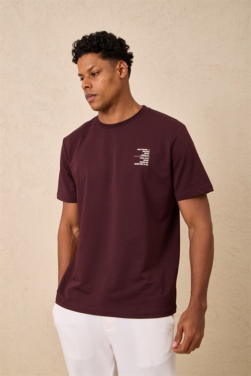 Wholesale Mens Bordeaux Regular Fit Printed French Terry T-Shirt