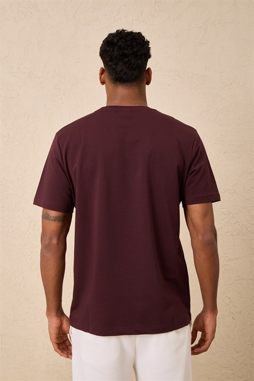 Wholesale Mens Bordeaux Regular Fit Printed French Terry T-Shirt