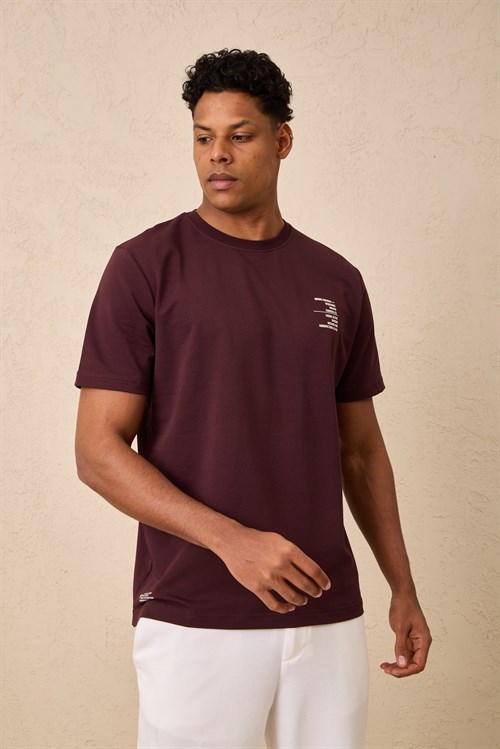 Wholesale Mens Bordeaux Regular Fit Printed French Terry T-Shirt