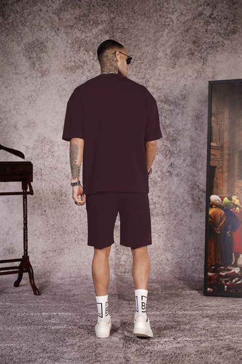 Wholesale Mens Bordeaux T-Shirt and Shorts Set