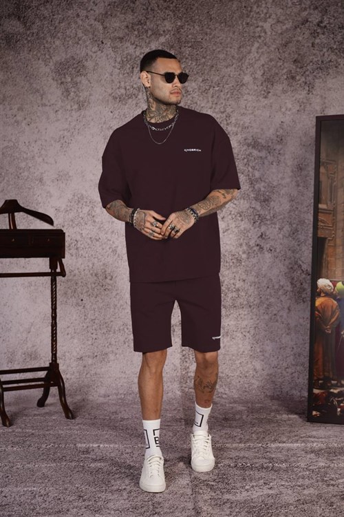 Wholesale Mens Bordeaux T-Shirt and Shorts Set