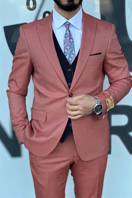 Wholesale Mens Brick Plus Size Three-Piece Suit