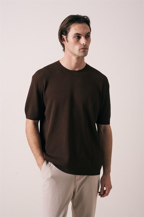 Wholesale Mens Brown Crew-Neck T-Shirt