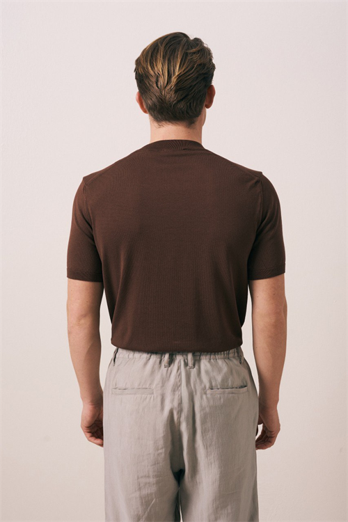 Wholesale Mens Brown Knit Crew-Neck T-Shirt