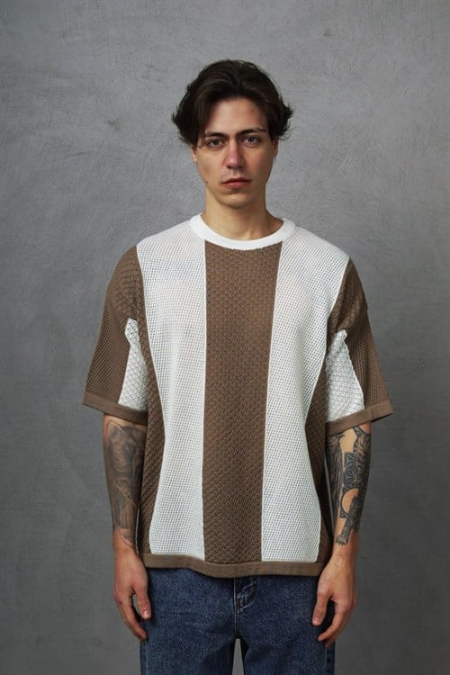 Wholesale Mens Brown Knit Crew-Neck T-Shirt