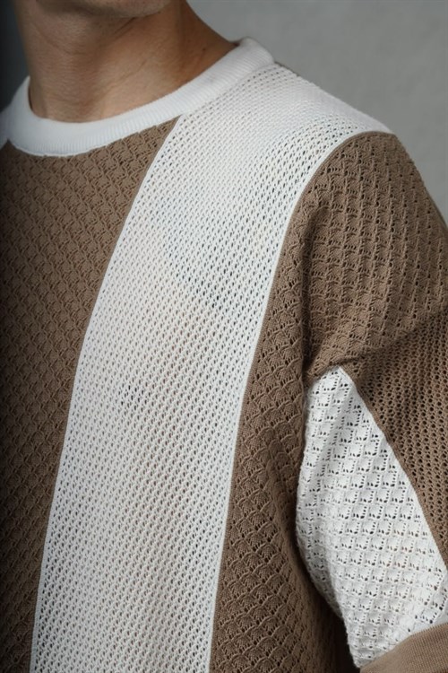 Wholesale Mens Brown Knit Crew-Neck T-Shirt