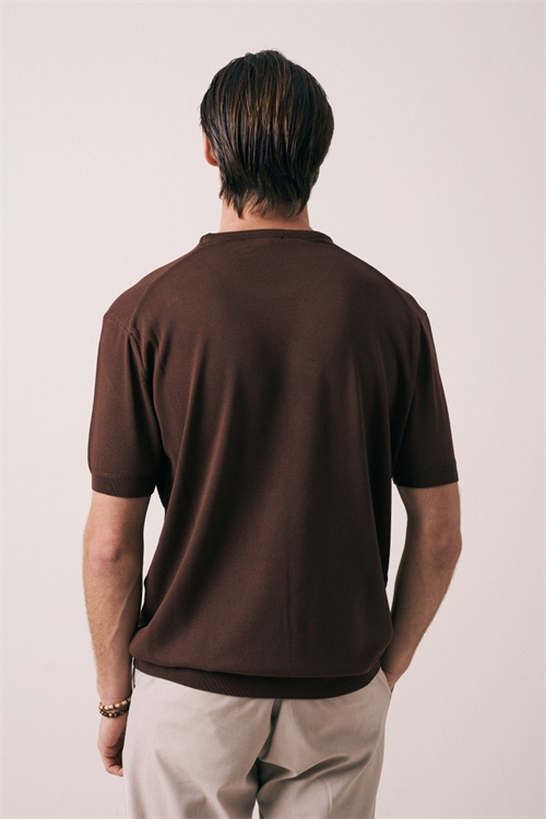 Wholesale Mens Brown Knit Crew-Neck T-Shirt