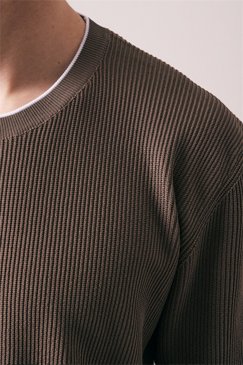 Wholesale Mens Brown Knit Crew-Neck T-Shirt