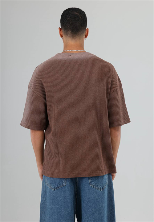 Wholesale Mens Brown Knit Crew-Neck T-Shirt