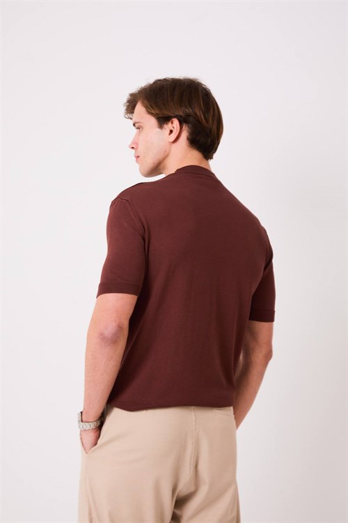 Wholesale Mens Brown Knit Crew-Neck T-Shirt