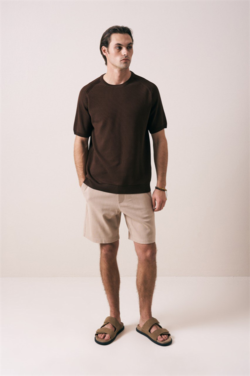 Wholesale Mens Brown Knit Crew-Neck T-Shirt