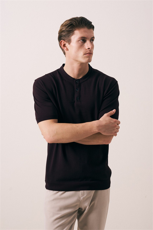 Wholesale Mens Brown Knit Crew-Neck T-Shirt