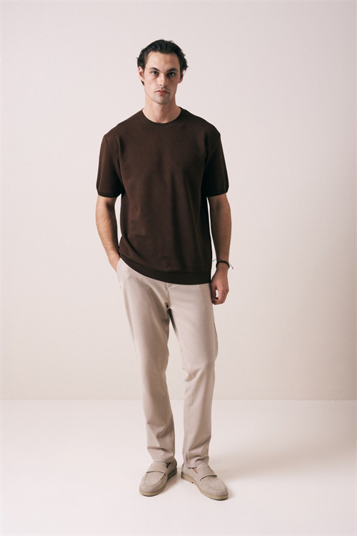 Wholesale Mens Brown Knit Crew-Neck T-Shirt