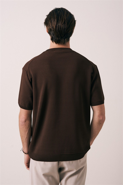 Wholesale Mens Brown Knit Crew-Neck T-Shirt