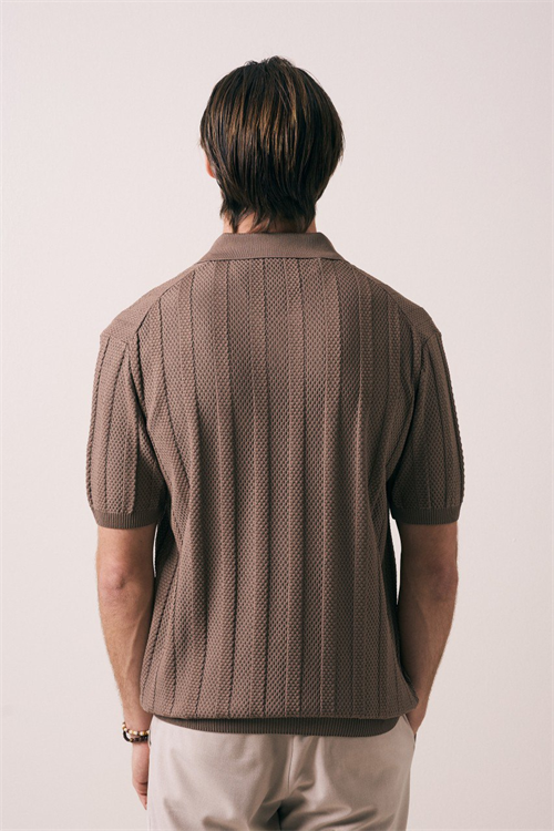 Wholesale Mens Brown Knit Crew-Neck T-Shirt