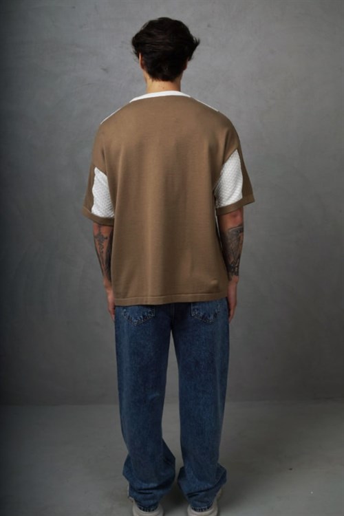 Wholesale Mens Brown Knit Crew-Neck T-Shirt