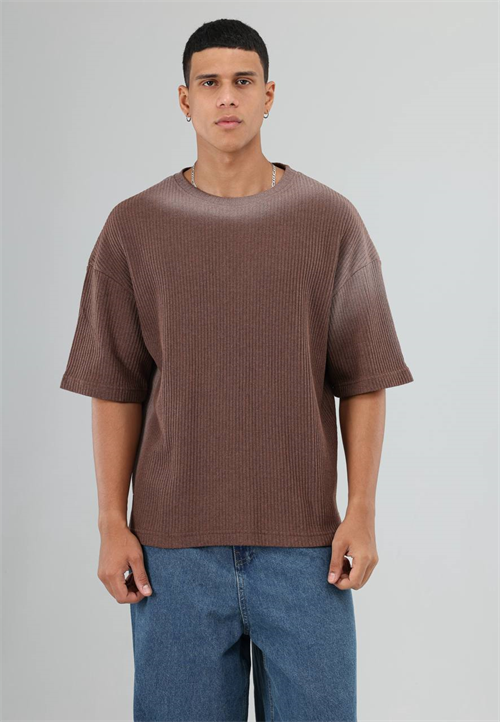 Wholesale Mens Brown Knit Crew-Neck T-Shirt