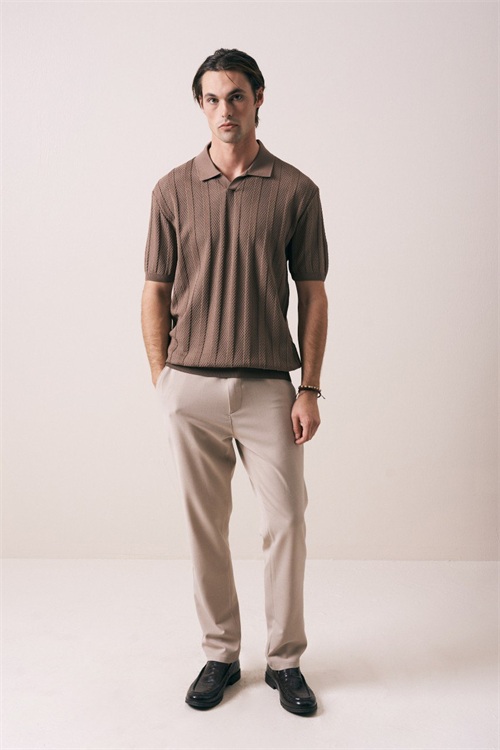 Wholesale Mens Brown Knit Crew-Neck T-Shirt