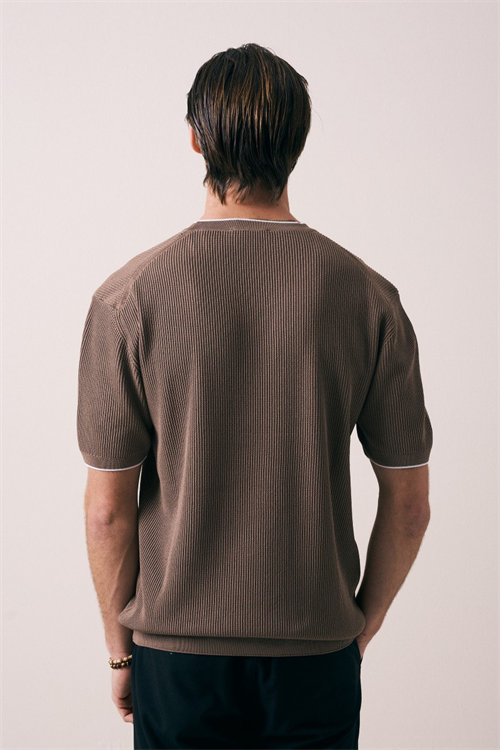 Wholesale Mens Brown Knit Crew-Neck T-Shirt