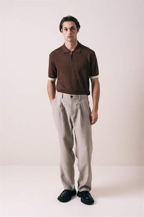 Wholesale Mens Brown Knit Polo Shirt