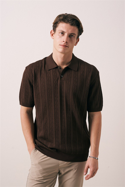 Wholesale Mens Brown Knit Polo Shirt