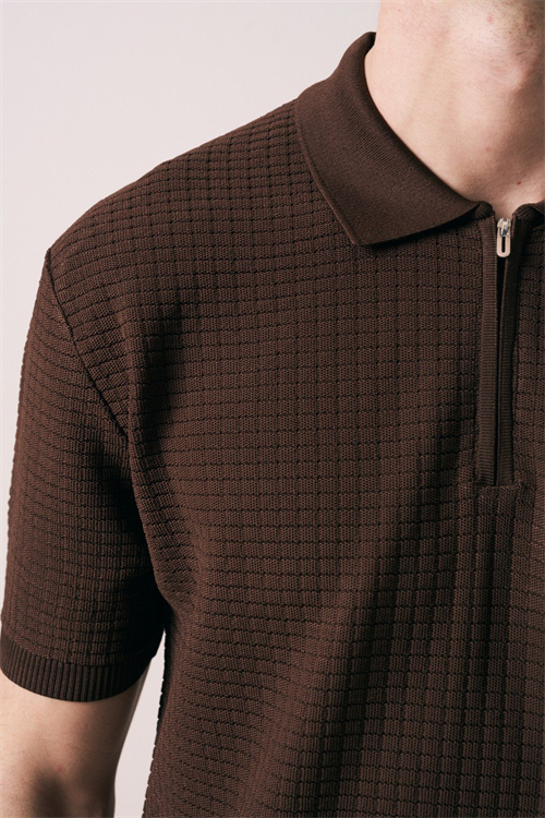 Wholesale Mens Brown Knit Polo Shirt