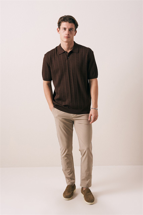 Wholesale Mens Brown Knit Polo Shirt
