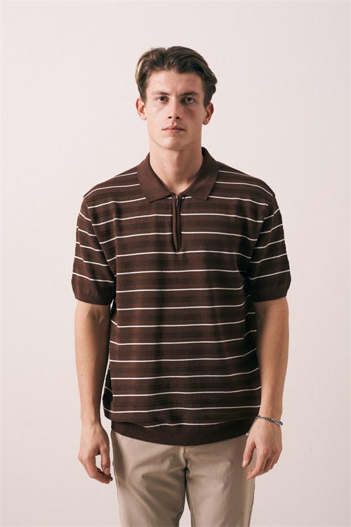 Wholesale Mens Brown Knit Polo Shirt