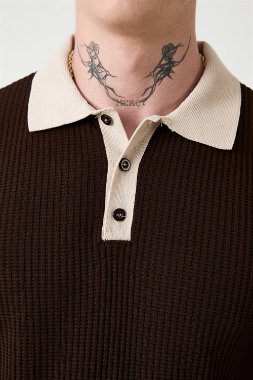 Wholesale Mens Brown Knit Polo Shirt