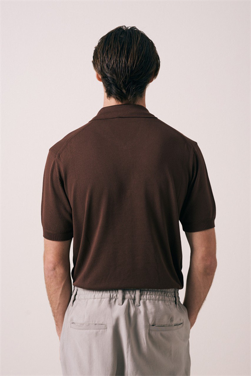 Wholesale Mens Brown Knit Polo Shirt