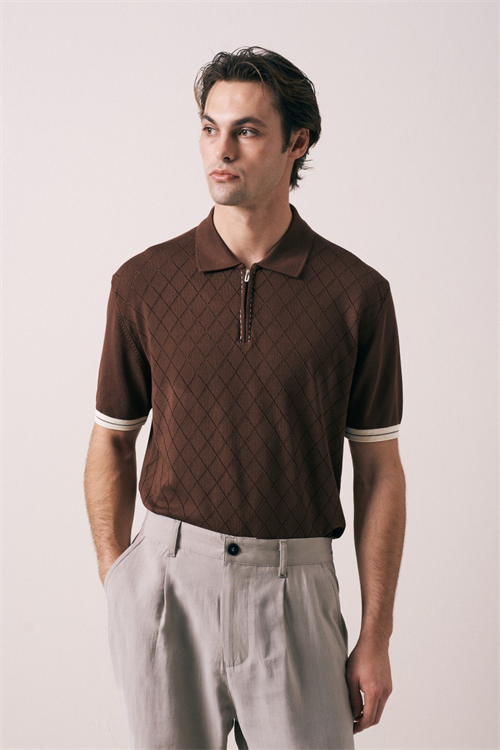 Wholesale Mens Brown Knit Polo Shirt