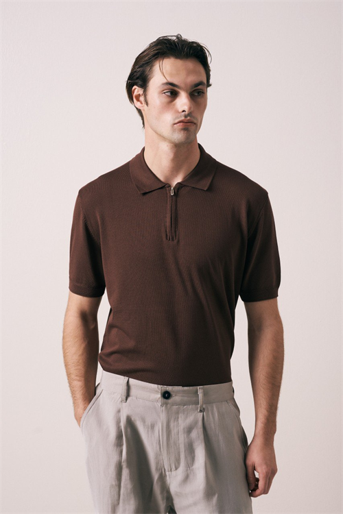 Wholesale Mens Brown Knit Polo Shirt