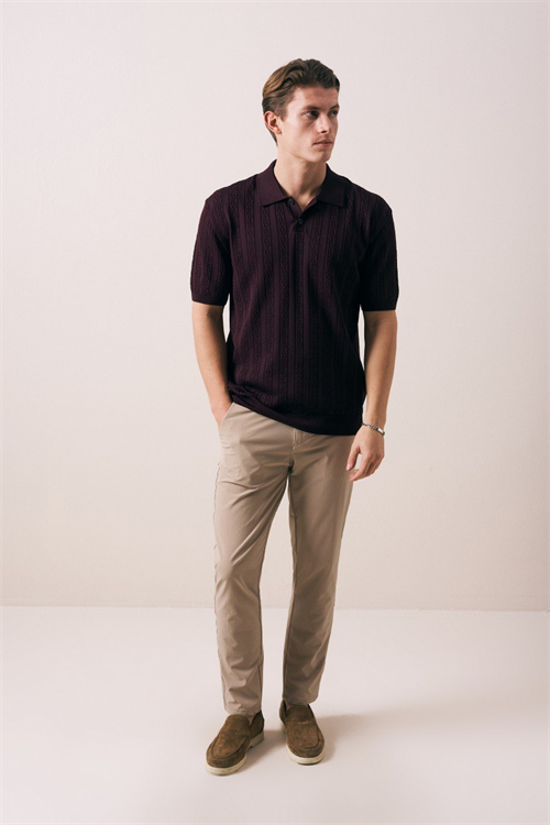 Wholesale Mens Brown Knit Polo Shirt