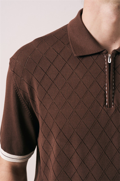 Wholesale Mens Brown Knit Polo Shirt