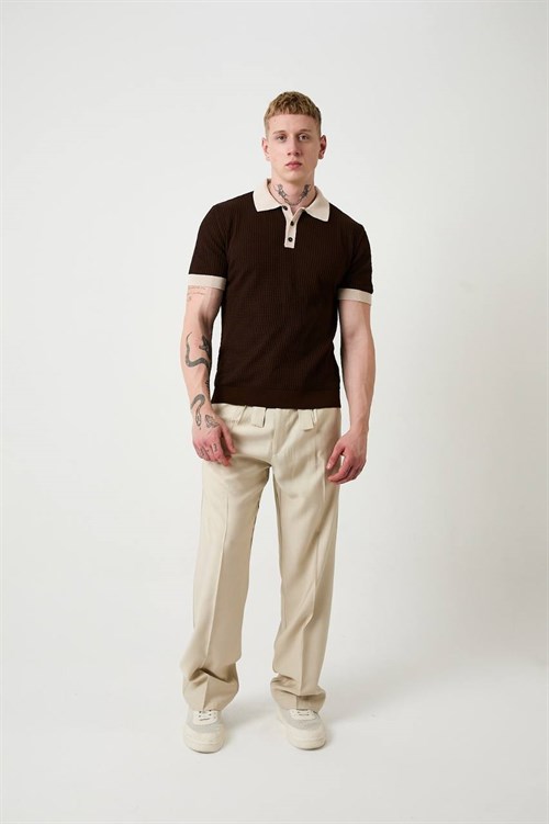 Wholesale Mens Brown Knit Polo Shirt