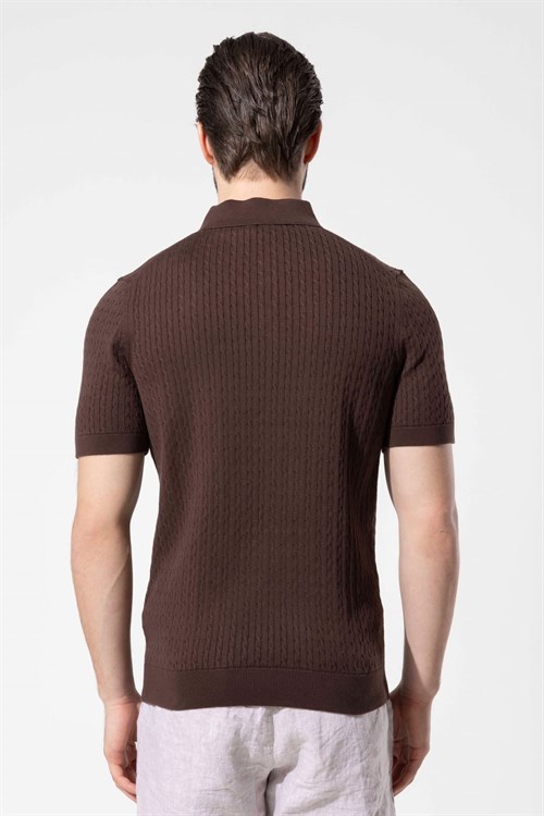 Wholesale Mens Brown Knit Polo T-Shirt