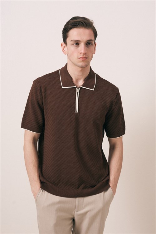 Wholesale Mens Brown Knit Polo T-Shirt
