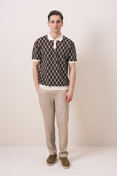 Wholesale Mens Brown Knit Polo T-Shirt