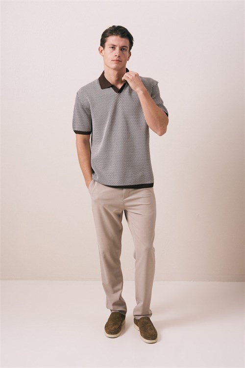 Wholesale Mens Brown Knit Polo T-Shirt
