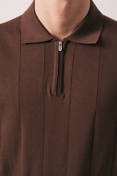 Wholesale Mens Brown Knit Polo T-Shirt