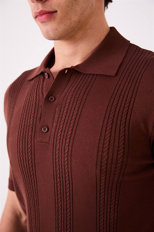 Wholesale Mens Brown Knit Polo T-Shirt