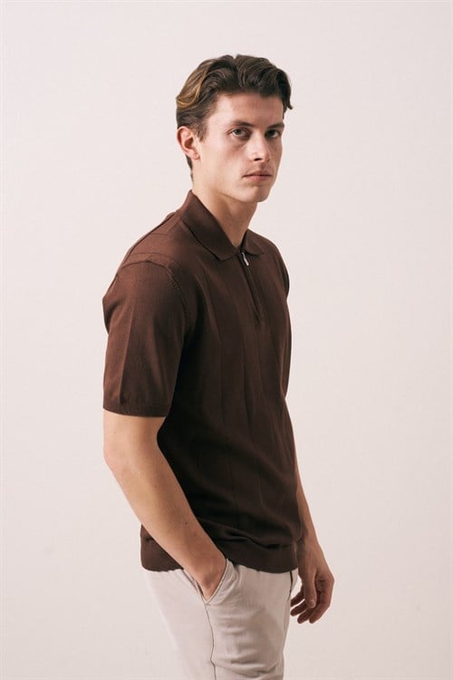 Wholesale Mens Brown Knit Polo T-Shirt