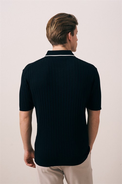 Wholesale Mens Black Knit Polo T-Shirt