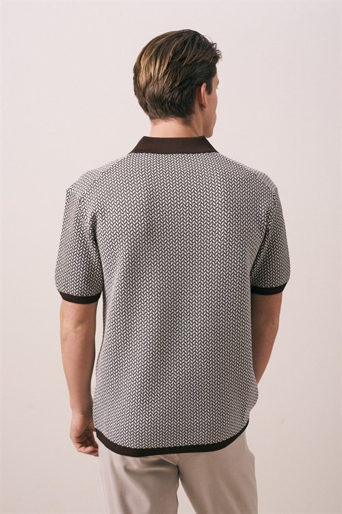 Wholesale Mens Brown Knit Polo T-Shirt