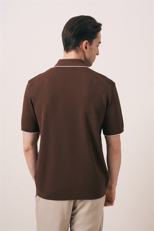 Wholesale Mens Brown Knit Polo T-Shirt