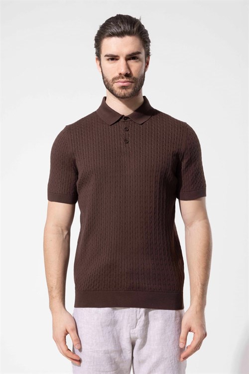 Wholesale Mens Brown Knit Polo T-Shirt