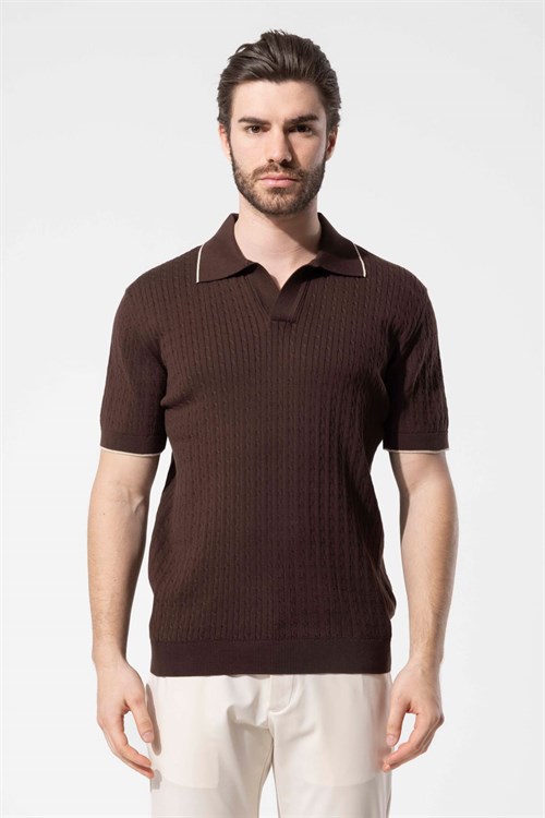 Wholesale Mens Brown Knit Polo T-Shirt