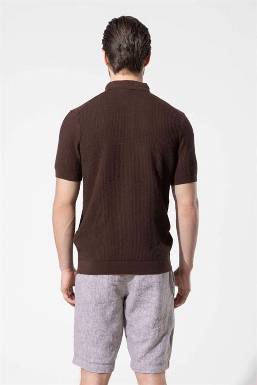 Wholesale Mens Brown Knit Polo T-Shirt