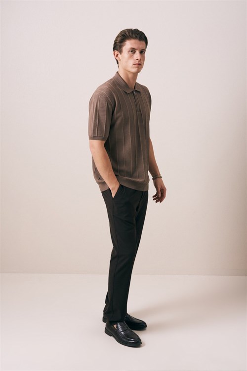 Wholesale Mens Brown Knit Polo T-Shirt