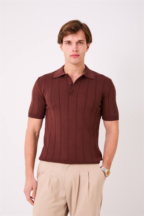 Wholesale Mens Brown Knit Polo T-Shirt